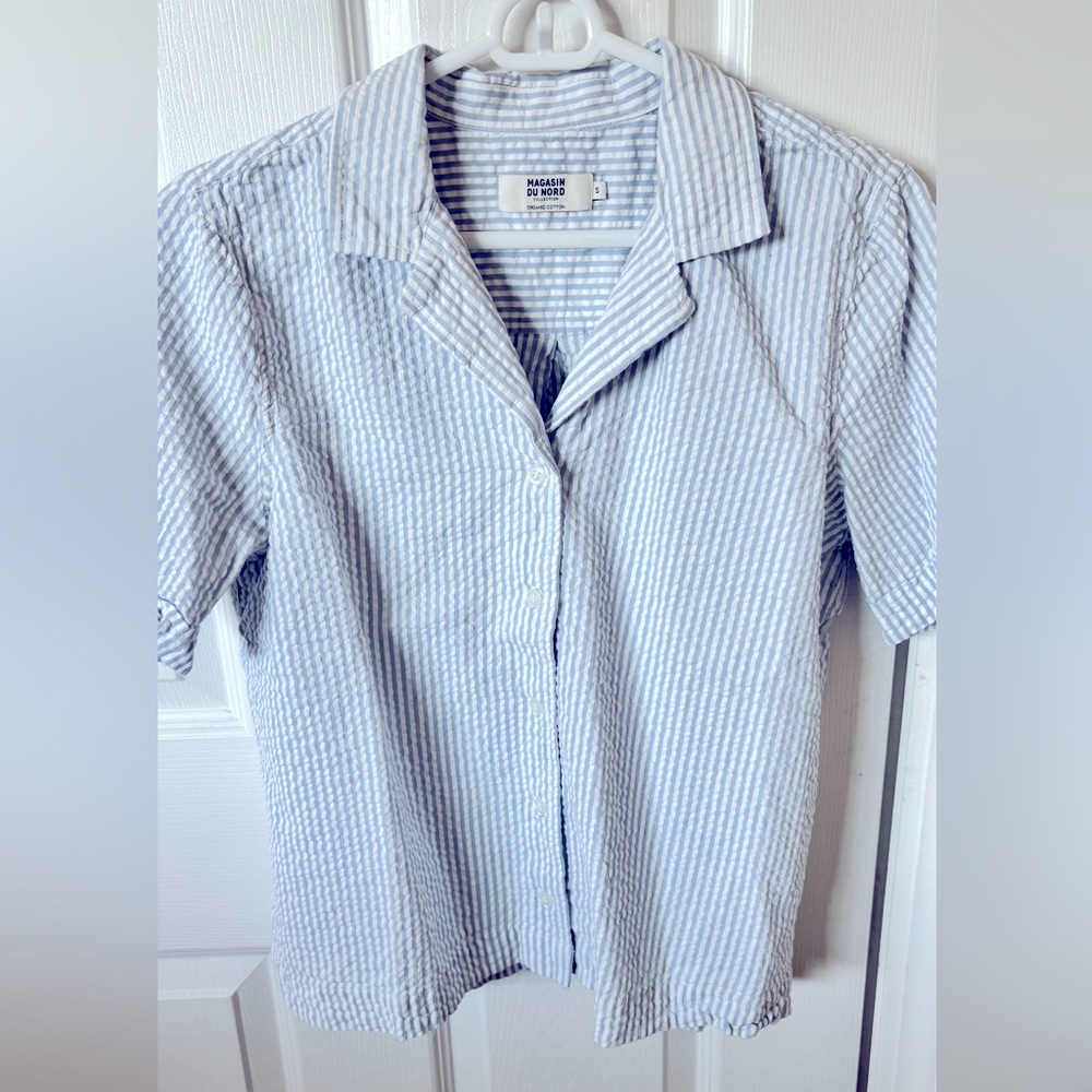 Magasin du Nord Blue Striped Short Sleeve Shirt S